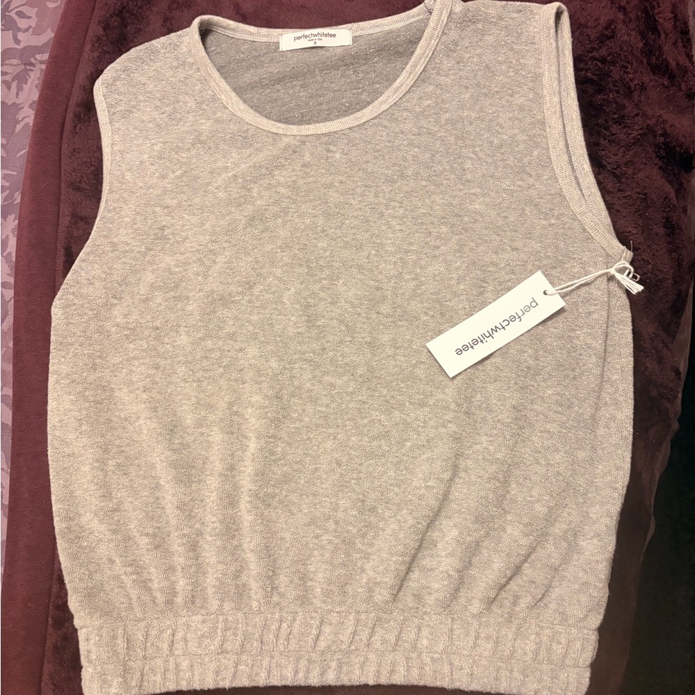 Perfectwhitetee Gray French terry Ellie tank top NWT